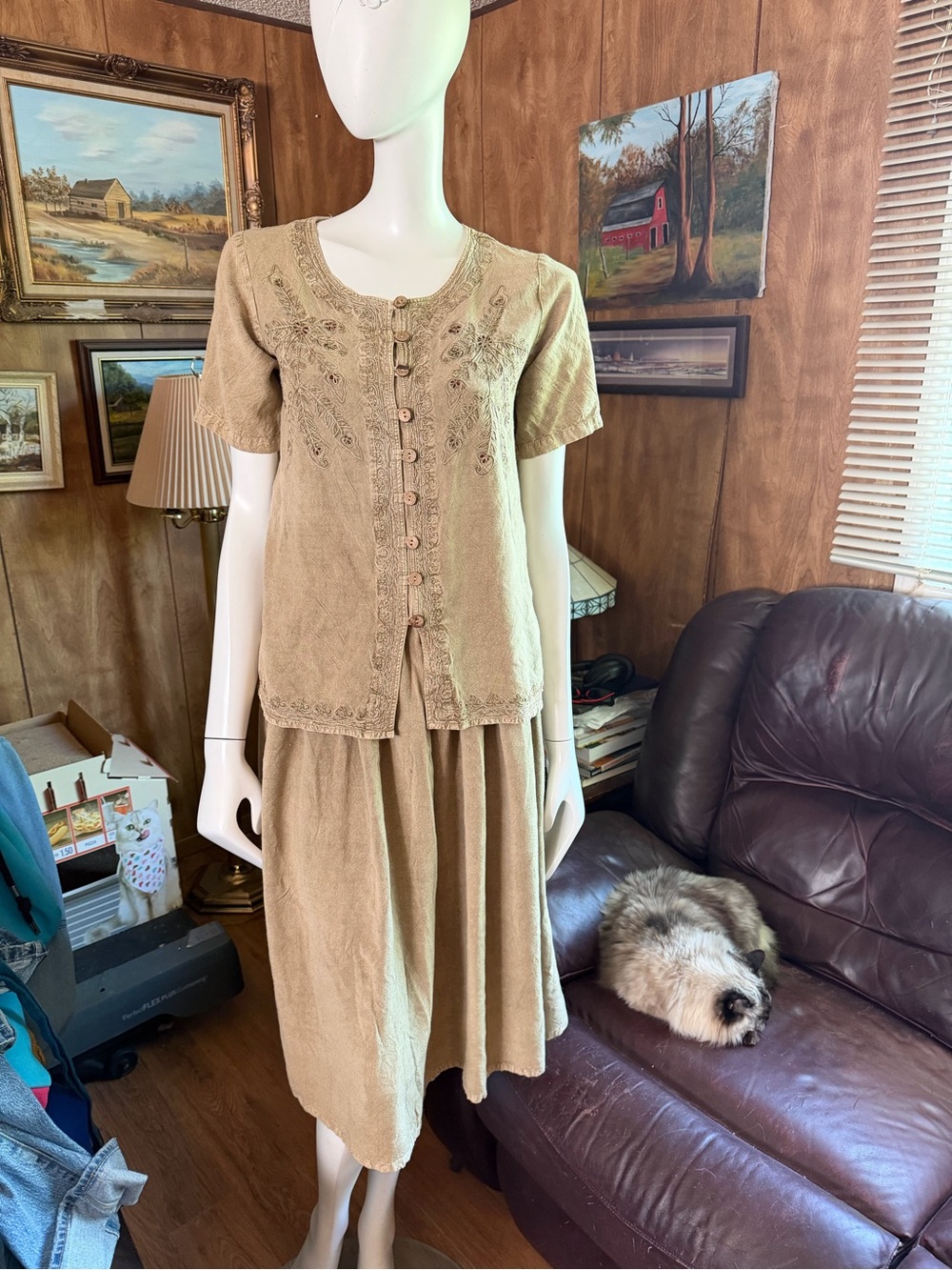 Vintage Boho Cottagecore Skirt and Blouse Two Piece Set